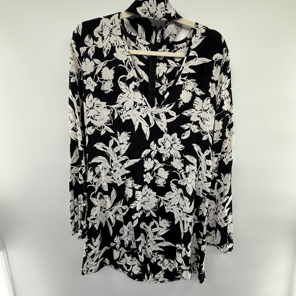Flynn Skye NWT Large Black White Floral‎ Blouse Made in USA Boho Rayon Top